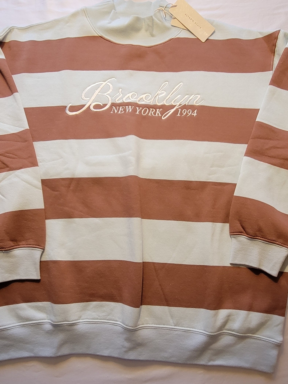 Altar'd State Striped Crewneck Sweatshirt - Brown And Light Blue